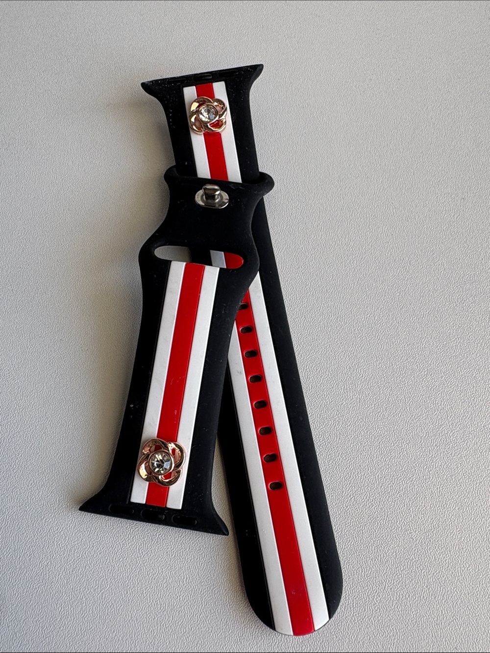 Silicone for Apple Watch Band with charm Red and White Racing Stripe